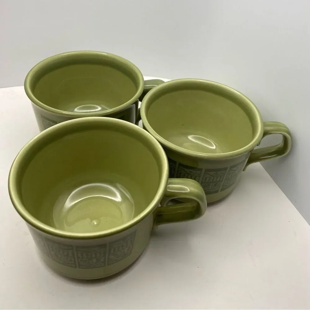 Vintage Taylor Smith & Taylor Oasis Green Pattern Set of 3 Cups